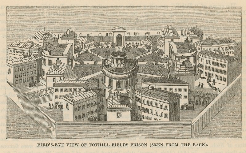 Fugleperspektiv av Tothill Fields Prison av English School