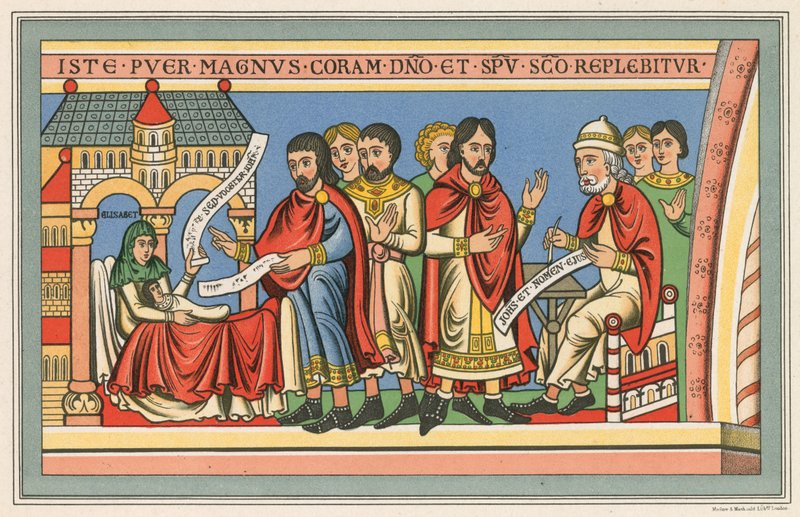 Fødselen til døperen Johannes, som gjenspeiler kostyme fra 1100-tallet av English School