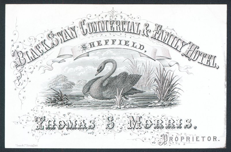 Black Swan Commercial & Family Hotel, Sheffield, handelskort av English School