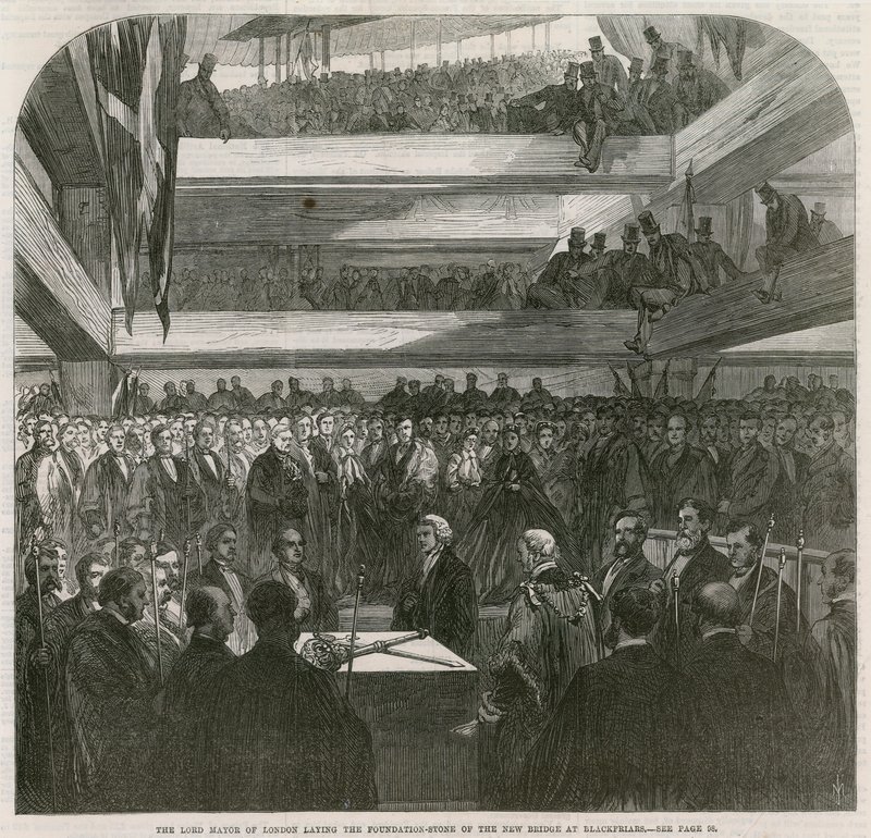 Blackfriars Bridge. Seremoni for nedlegging av grunnsteinen, 20. juli 1865 av English School