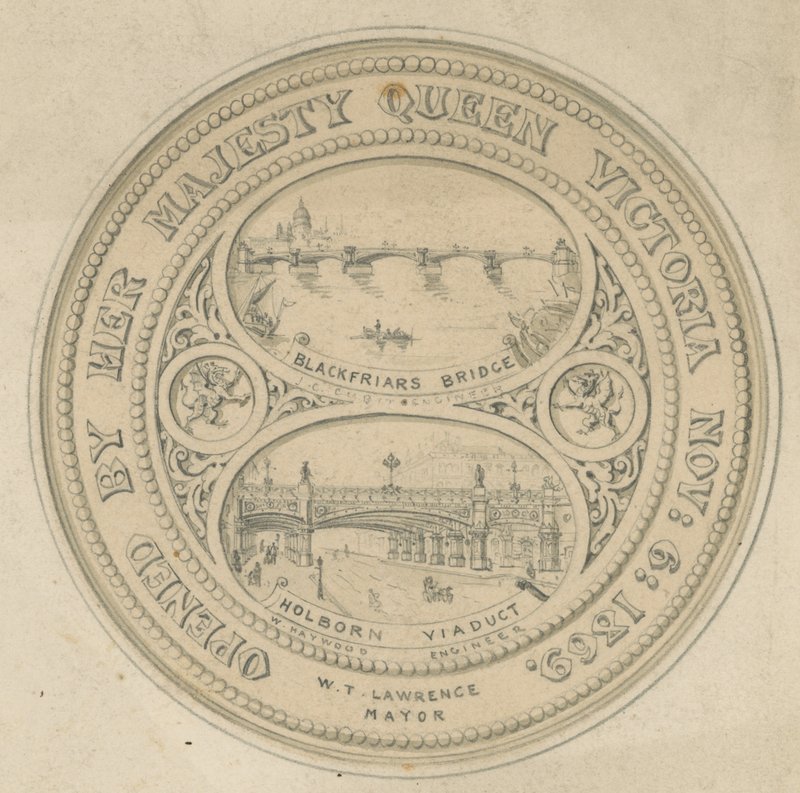 Blackfriars Bridge og Holborn Viaduct av English School