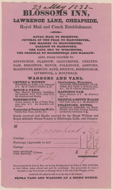 Blossoms Inn, Lawrence Lane, Cheapside, Bill av English School