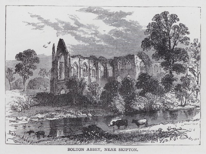 Bolton Abbey, nær Skipton (gravering) av English School