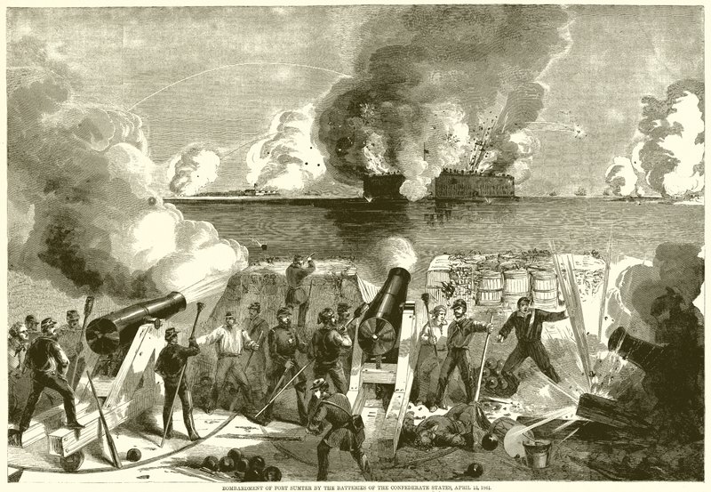 Bombardement av Fort Sumter av batteriene i de konfødererte statene, 13. april 1861 av English School