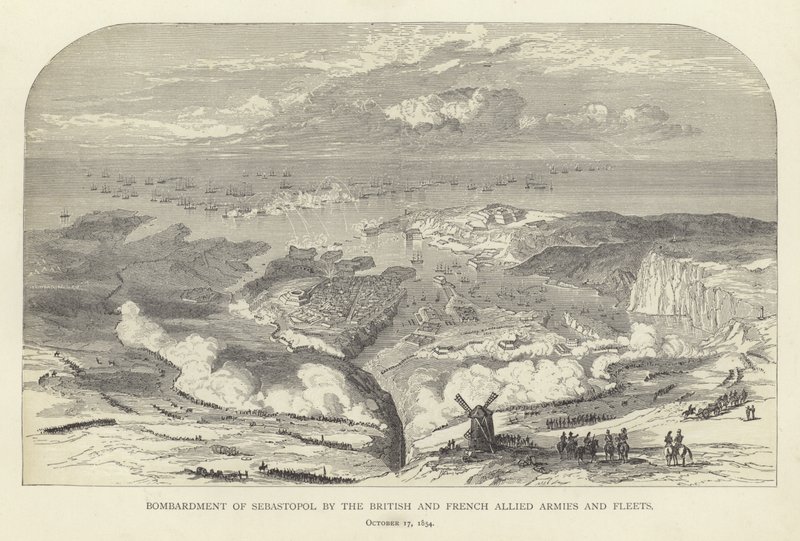 Bombardement av Sebastopol av de britiske og franske allierte hærer og flåter, 17. oktober 1854 av English School