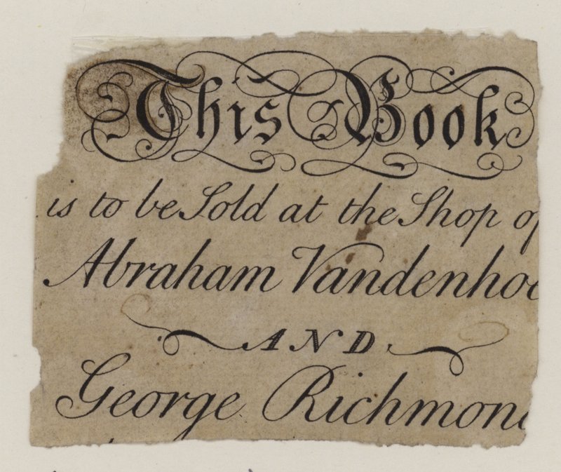 Bokhandlere, Abraham Vandenhoeck og George Richmond, handelskort av English School