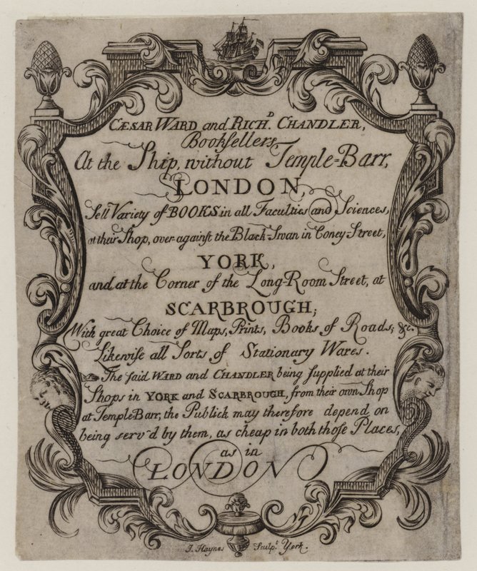 Bokhandlere, Caesar Ward og Richard Chandler, handelskort av English School
