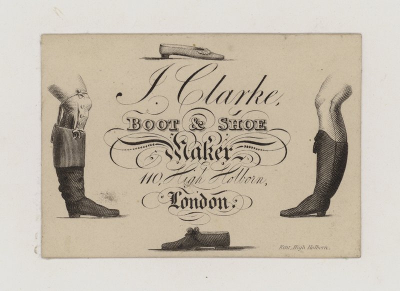 Støvle og skomaker, J Clarke, handelskort av English School