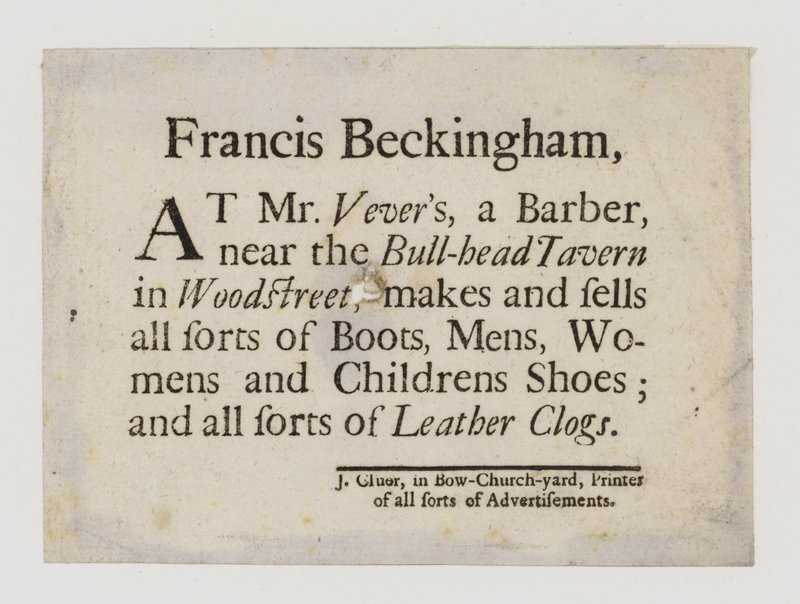 Støvler og skomakere, Francis Beckingham, byttekort av English School