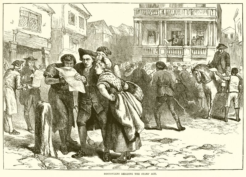 Bostonboere som leser frimerkeloven av English School