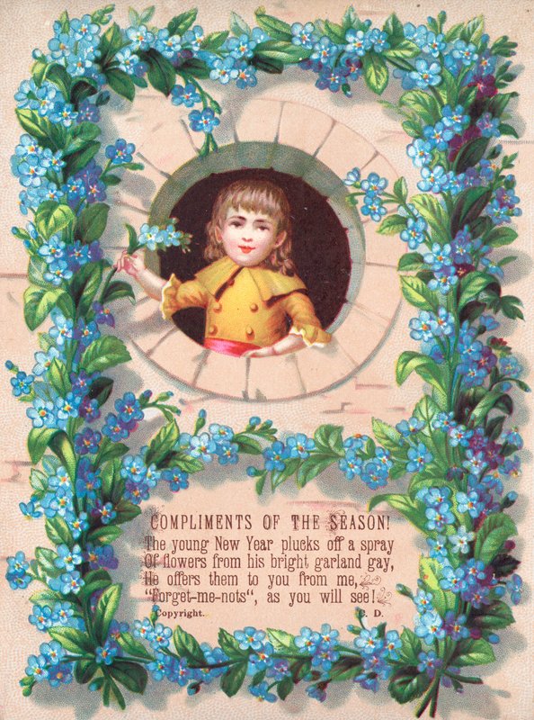 Boy and Garland of Forget-Me-Nots, julekort av English School