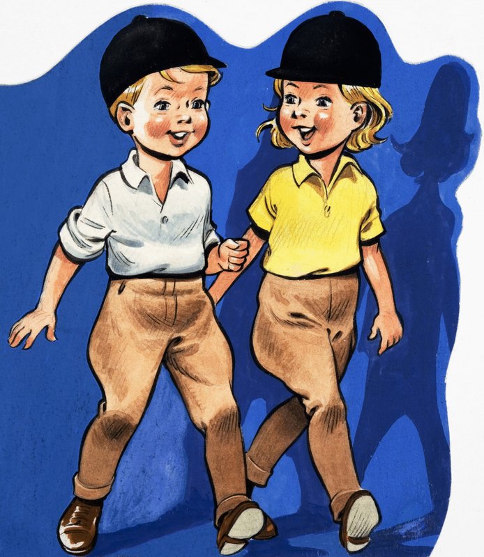 Gutt og jente i Jodhpurs av English School
