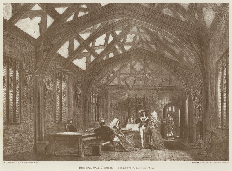 Bramhall Hall, Cheshire, The Dining Hall (litho) av English School