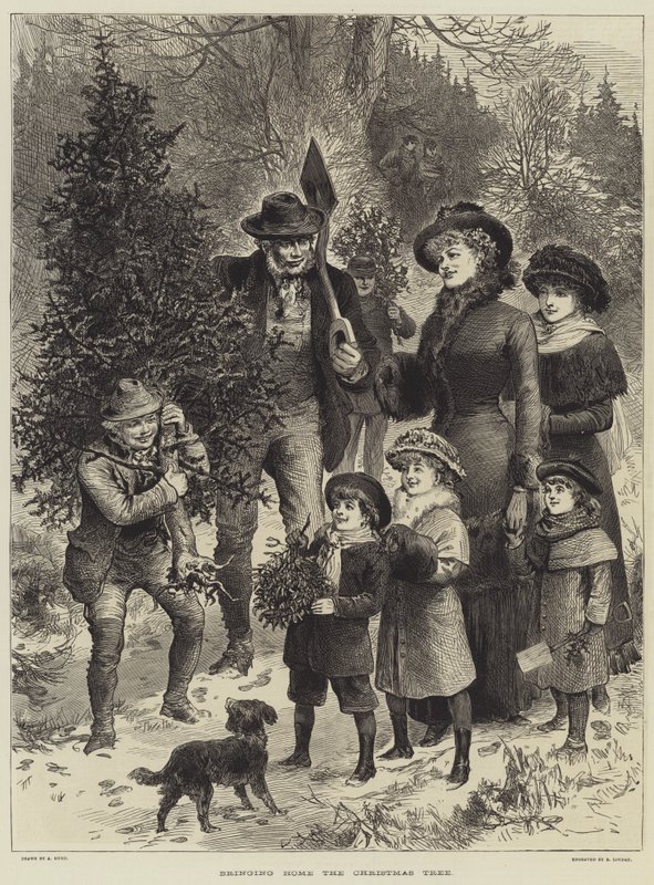 Bringing Home The Christmas Tree (gravering) av English School