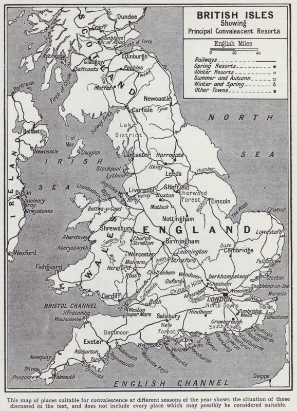 De britiske øyer, viktigste rekonvaleserende feriesteder (litho) av English School