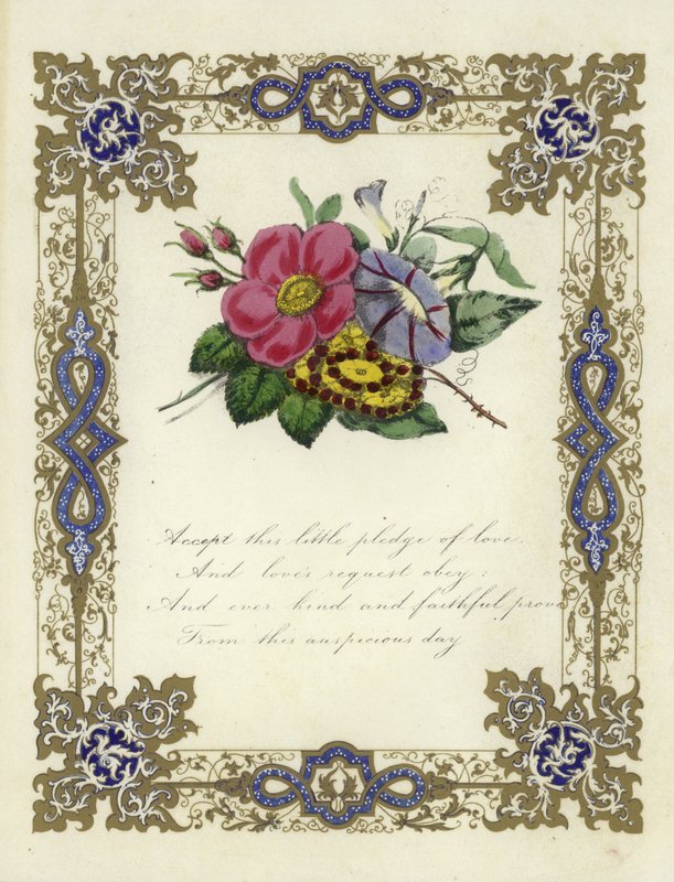 Britisk Valentine-kort med et bilde av blomster av English School