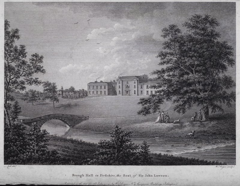 Brough Hall i Yorkshire, setet til Sir John Lawson (gravering) av English School