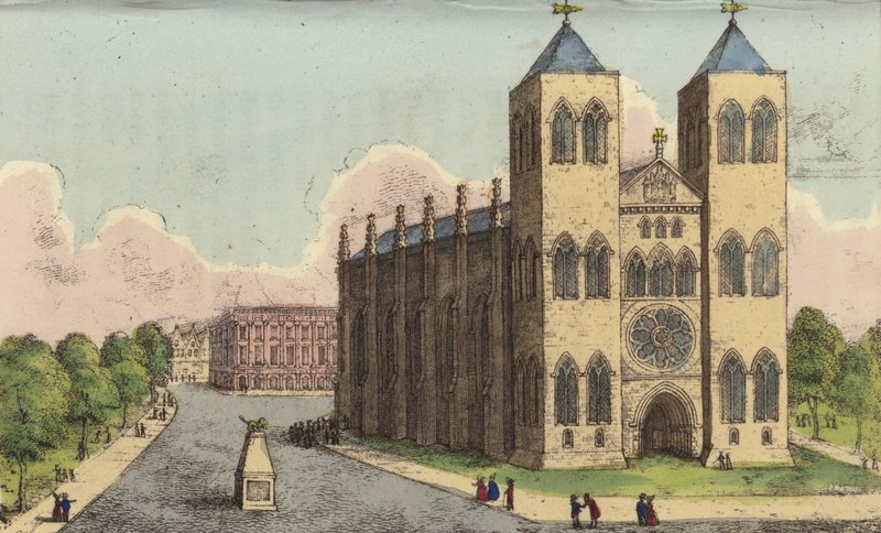 Brunswick Cathedral, Tyskland, siste hvilested for dronning Caroline, fremmedgjorte kone til kong George IV (farget gravering) av English School