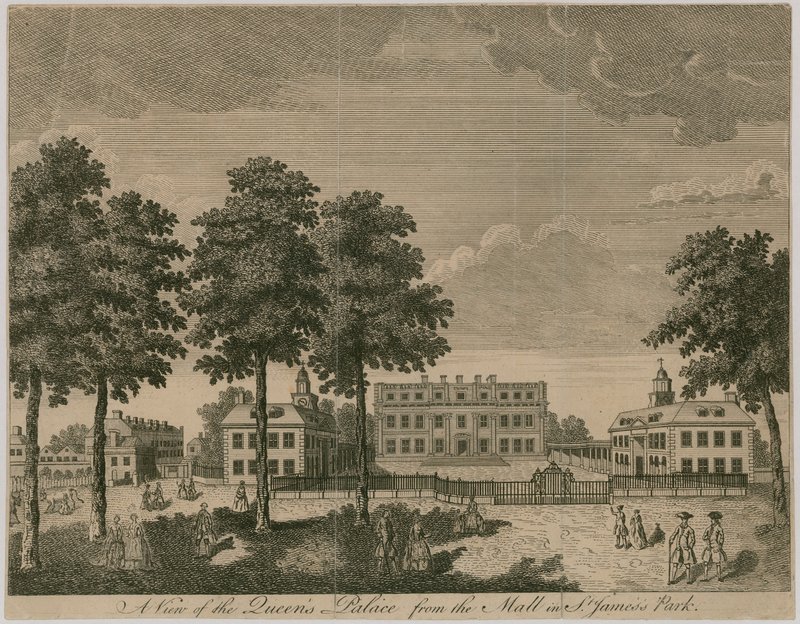 Buckingham House, utsikt over Queens Palace fra kjøpesenteret i St James