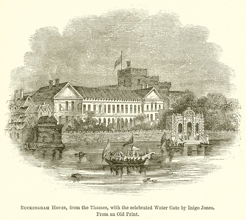 Buckingham House, fra Themsen, med den berømte vannporten av Inigo Jones av English School