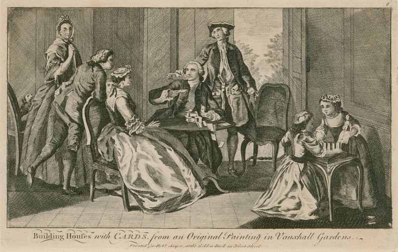 Bygge hus med kort, fra et originalt maleri i Vauxhall Gardens, London av English School