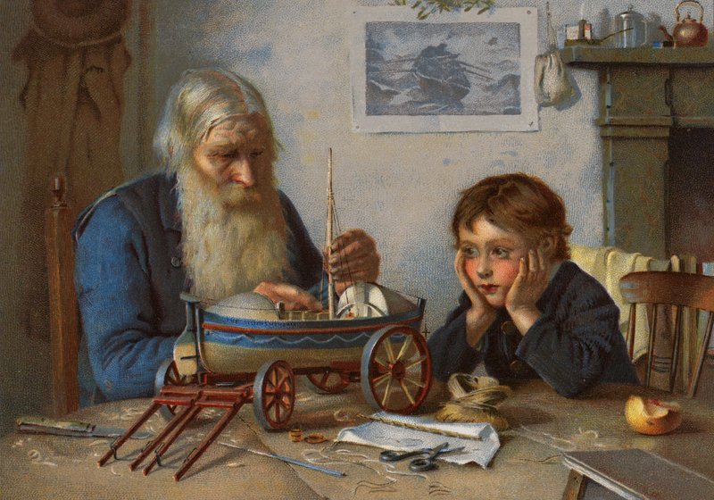 Bygge livbåten (farge litho) av English School