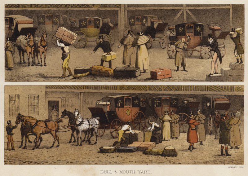 Bull and Mouth Yard (farge litho) av English School