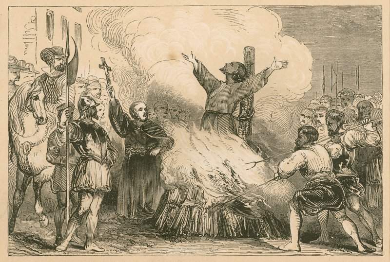 Brenning av Patrick Hamilton ved St. Andrews, 1528 av English School