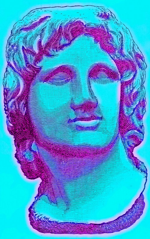 Byste av Alexander den store, fra British Museum, statue i Vatikanet, illustrasjon fra History of Rome av Victor Duruy, utgitt 1884 (digitalt forbedret bilde) av English School