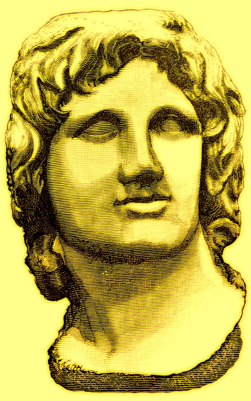 Byste av Alexander den store, fra British Museum, statue i Vatikanet, illustrasjon fra History of Rome av Victor Duruy, utgitt 1884 (digitalt forbedret bilde) av English School