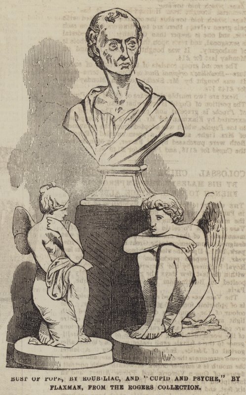 Bust of Pope, av Roubiliac, og "Cupid and Psyche," av Flaxman, fra Rogers Collection (gravering) av English School