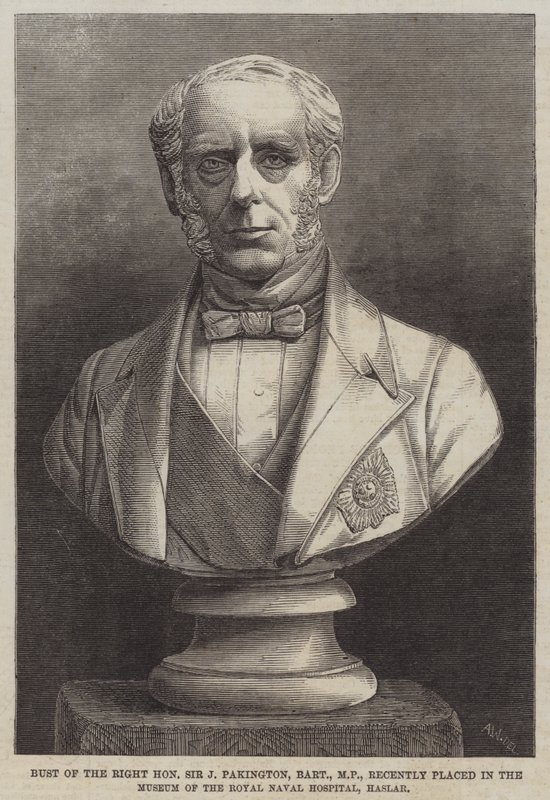 Byste av den høyre ærede Sir J Pakington, Baronet, MP, nylig plassert i Museum of the Royal Naval Hospital, Haslar (gravering) av English School