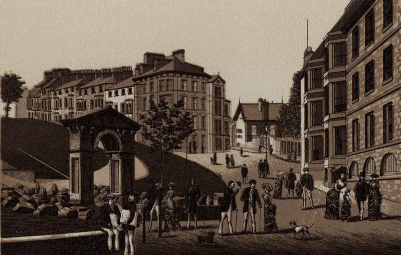Buxton: St Anns Well and Hall Bank (litho) av English School