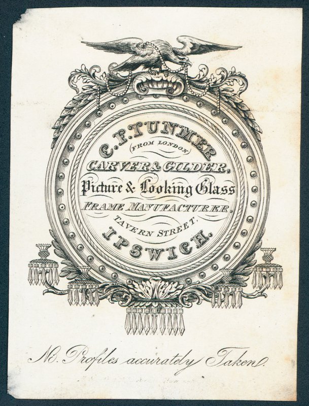 C F Tunmer, skjærer og forgyller, bilde- og glassrammeprodusent, handelskort av English School