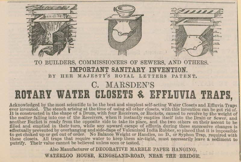 C Marsdens roterende vannklosett og effluvia-feller av English School