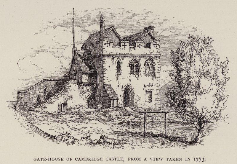 Cambridge: Gate-House of Cambridge Castle, fra en utsikt tatt i 1773 (radering) av English School
