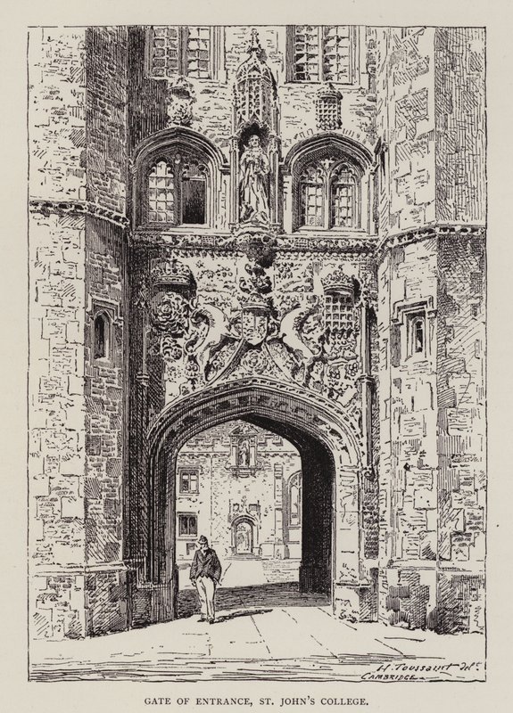 Cambridge: Gate of Entrance, St John's College (etsing) av English School