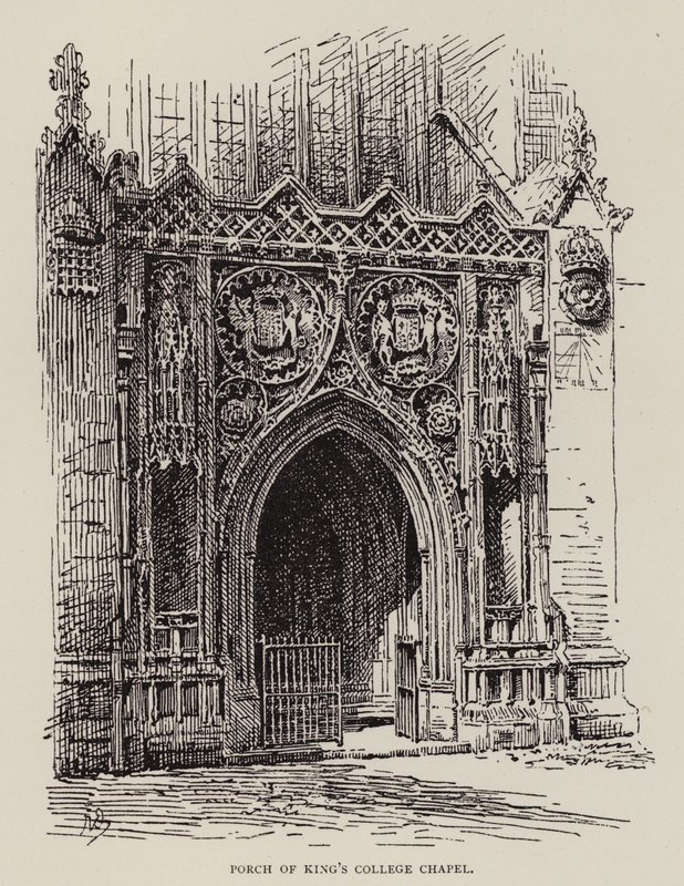 Cambridge: Porch of King's College Chapel (etsing) av English School