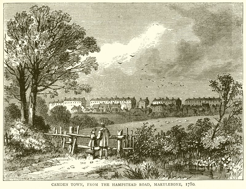 Camden Town, fra Hampstead Road, Marylebone, 1780 av English School