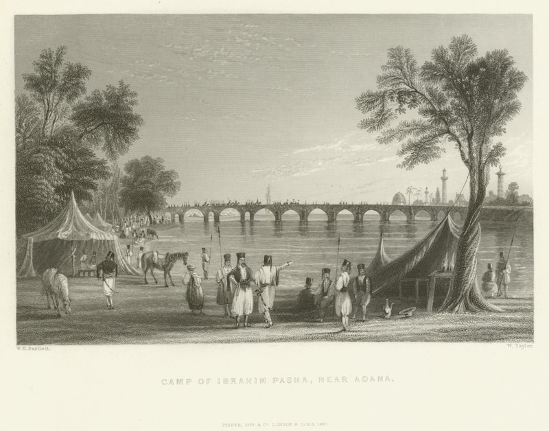 Camp of Ibrahim Pasha, nær Adana, Tyrkia, 1837 av English School