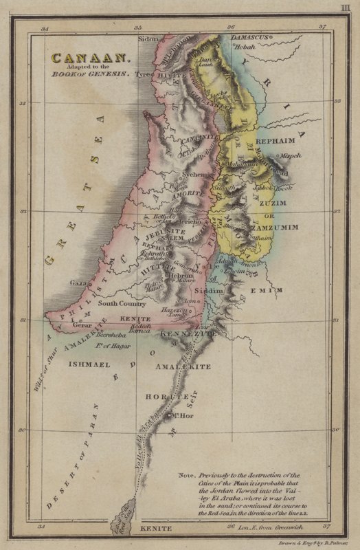 Kanaan, tilpasset 1. Mosebok (farget gravering) av English School