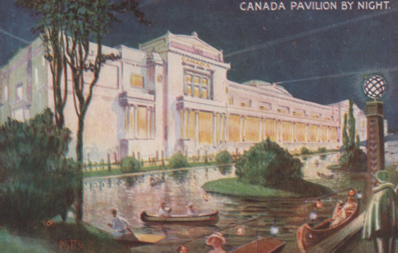 Canada Pavilion om natten, British Empire Exhibition, Wembley av English School