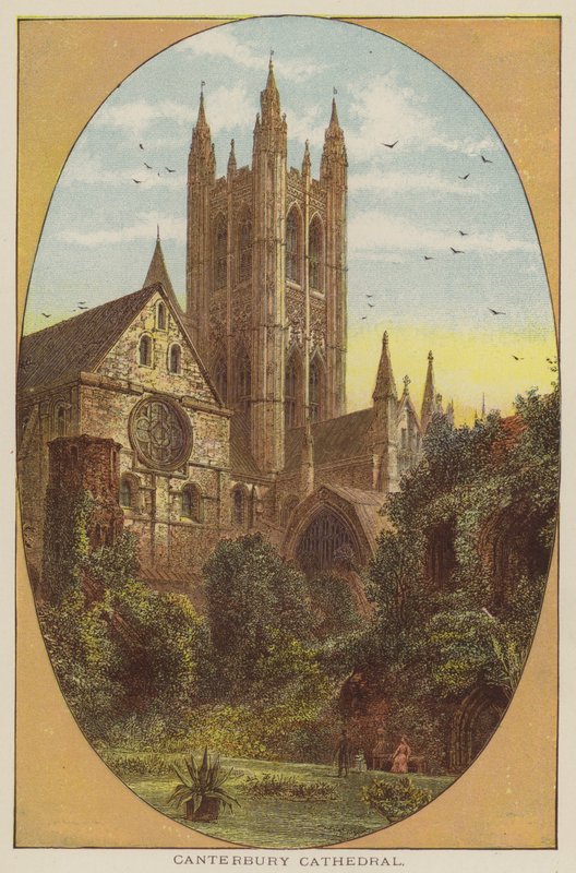 Canterbury Cathedral (farget gravering) av English School