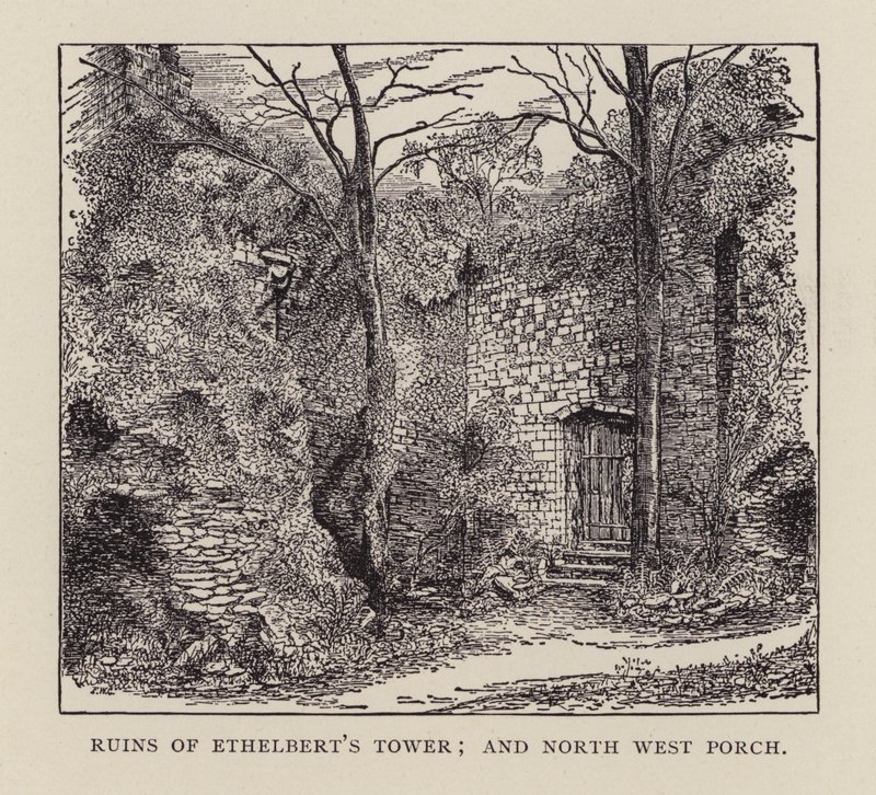 Canterbury: Ruinene av Ethelbert's Tower og North West Porch (litho) av English School