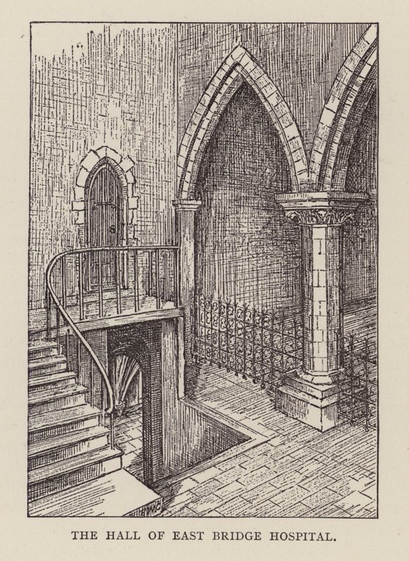 Canterbury: Hall of East Bridge Hospital (litho) av English School