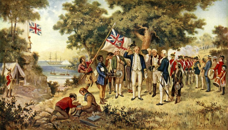 Kaptein Cook tok New South Wales i besittelse, 1770 av English School