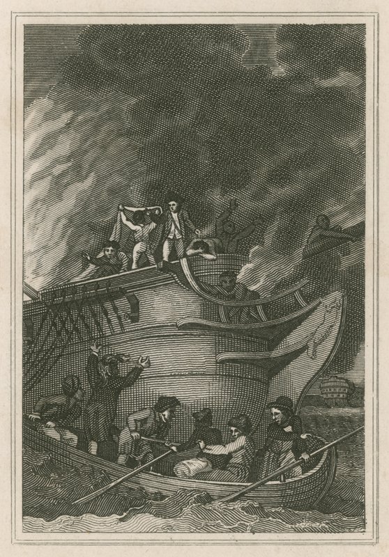 Kaptein George Farmers heltemot ved aksjonen 6. oktober 1779 (gravering) av English School