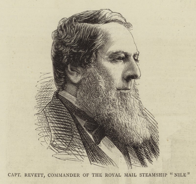Kaptein Revett, sjef for Royal Mail Steamship "Nile" (gravering) av English School