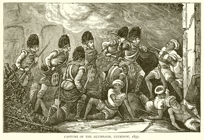 Fangst av Alumbagh, Lucknow, 1857 av English School