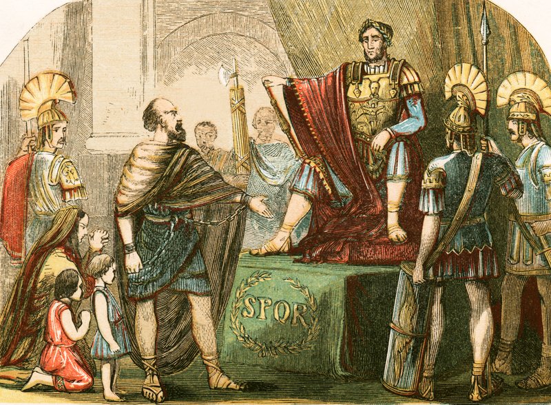 Caractacus før den romerske keiseren Claudius av English School